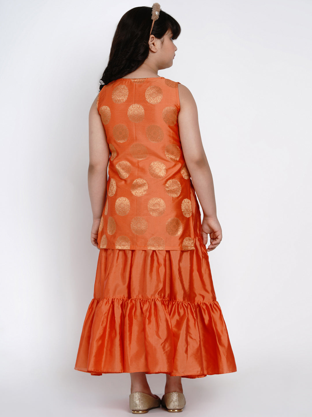 Bitiya By Bhama Orange Round Neck Kurta With Sharara