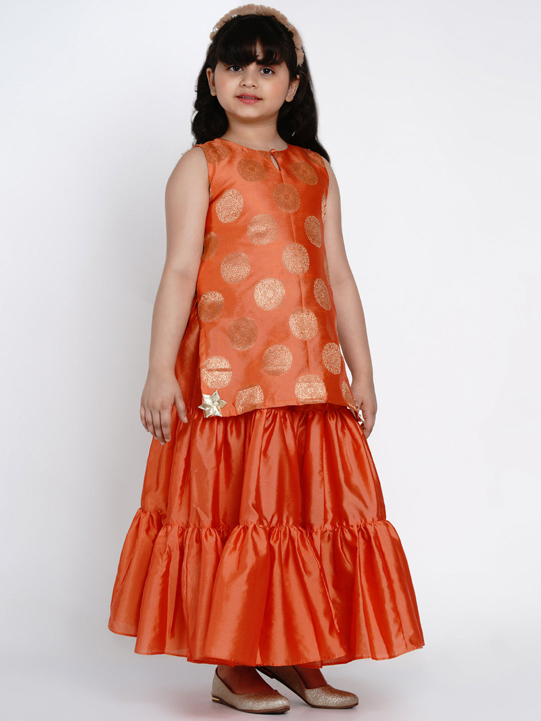 Bitiya By Bhama Orange Round Neck Kurta With Sharara