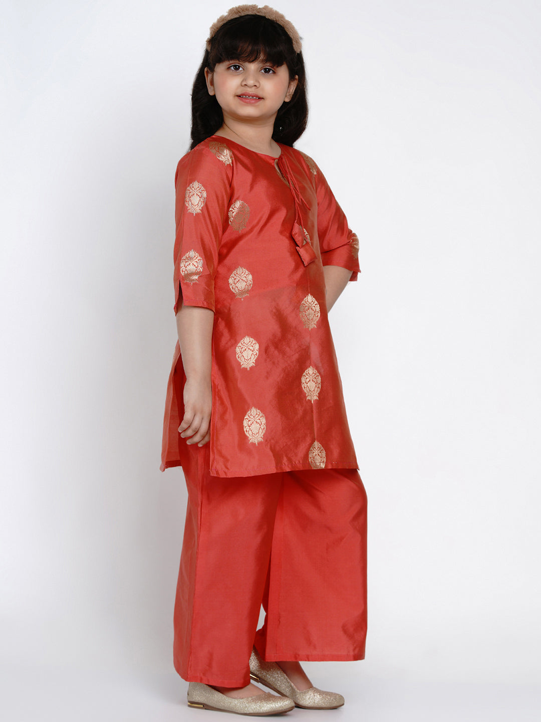 Bitiya By Bhama Peach Round Neck Kurta With Palazzos