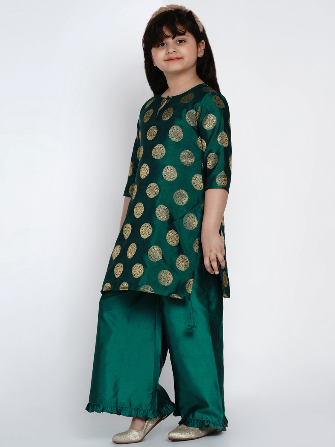 Bitiya By Bhama Sea Green Round Neck Kurta With Palazzos