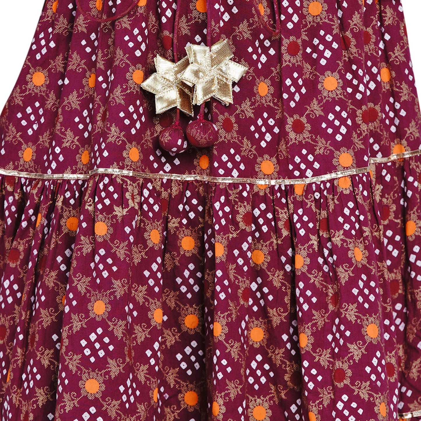 Bitiya By Bhama Burgundy Bhandhej Printed Ready To Wear Lehenga With Blouse