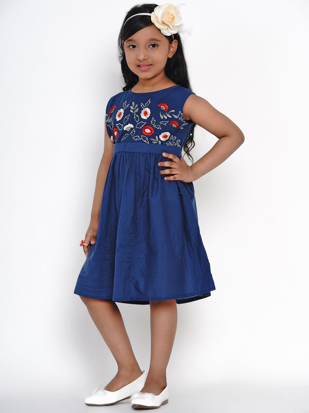 Bitiya by Bhama Girls Blue Embroidered Fit and Flare Dress
