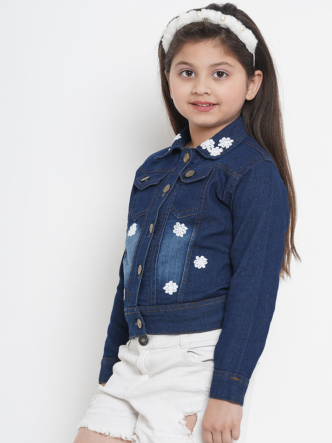 Bitiya By Bhama Girls Blue Solid Lightweight Denim Jacket