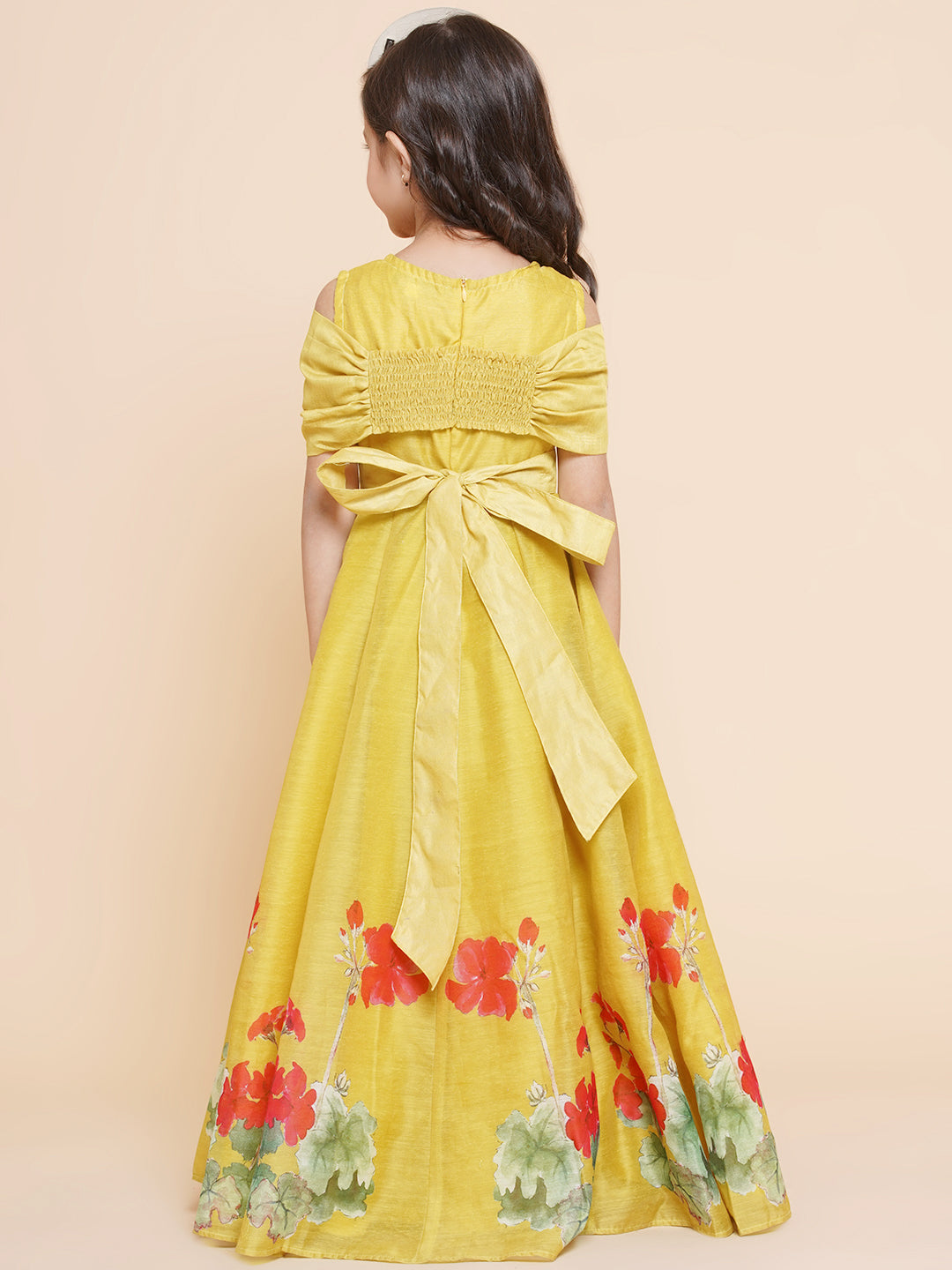 Bitiya By Bhama Girls Yellow Floral Printed Dress