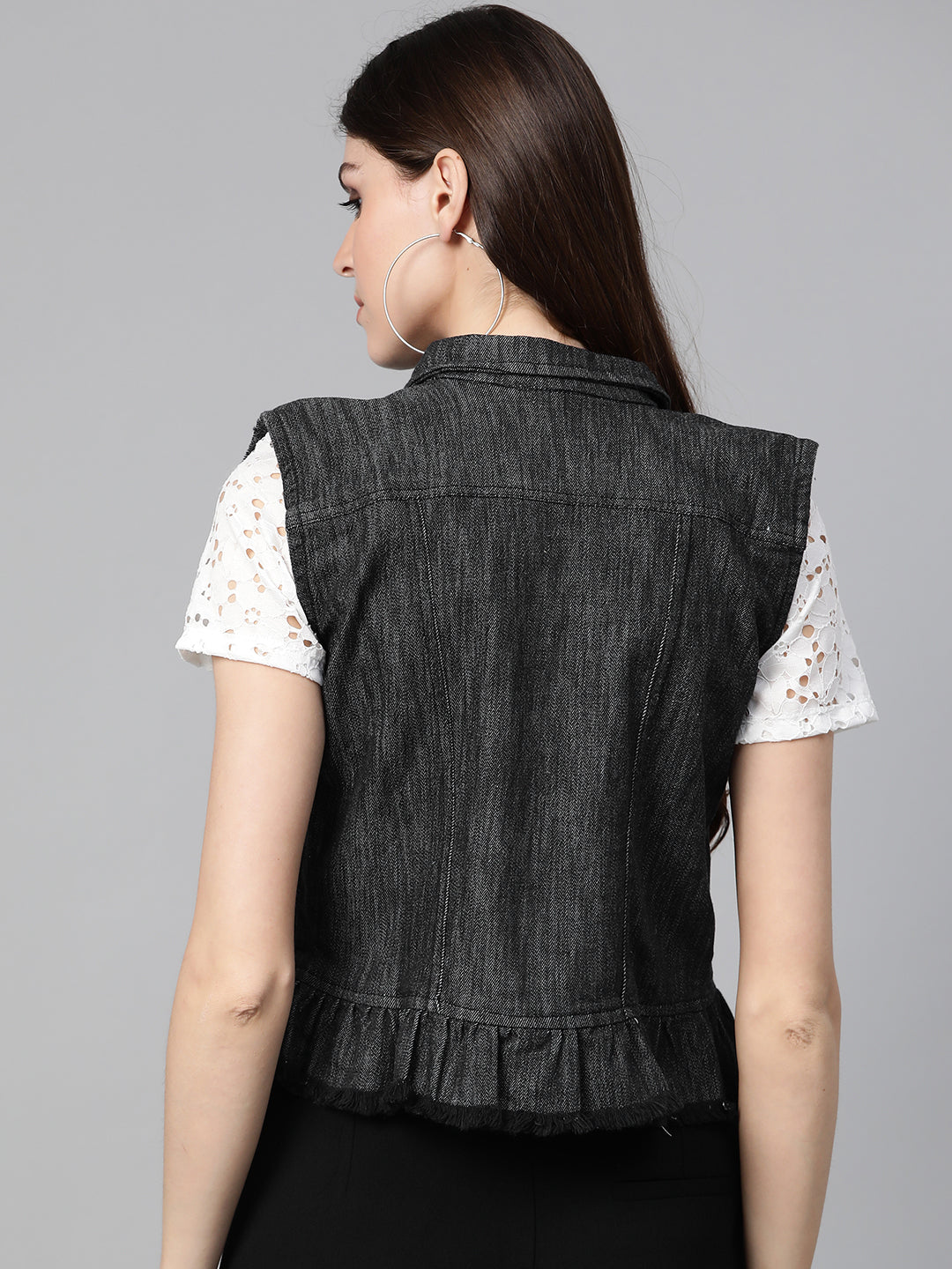 Bhama Cuture Charcoal Grey Solid Denim Jacket
