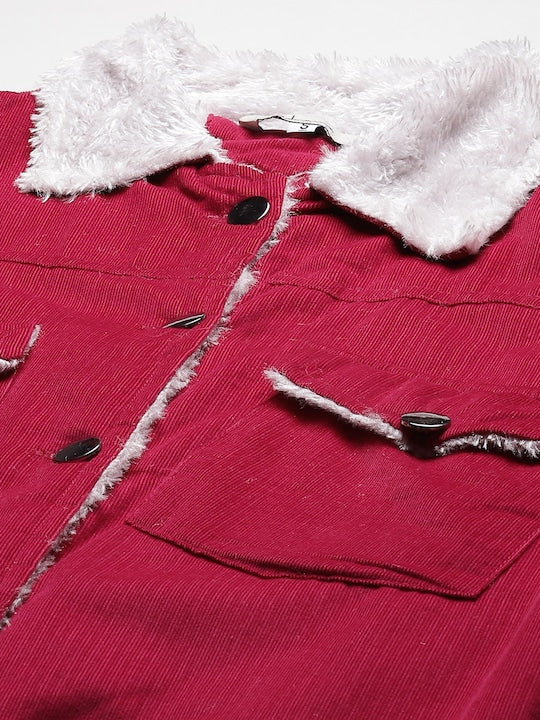 Bhama Couture Fuchsia Pink Feather Collar Front Open Jacket