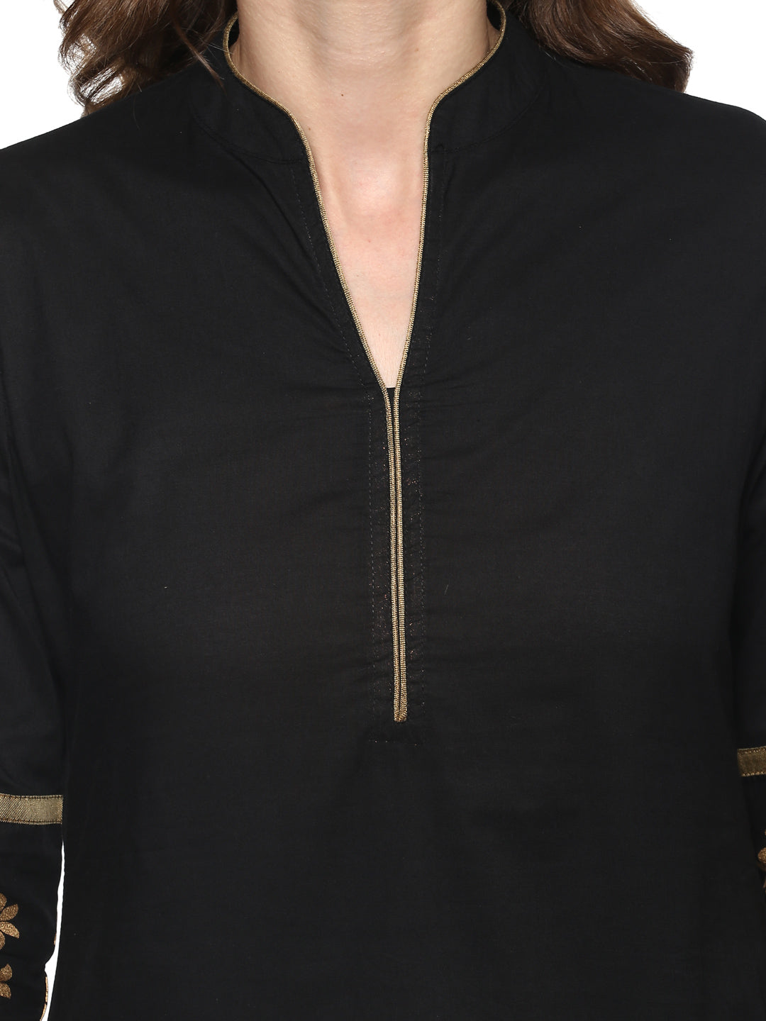Black And Gold-Toned Solid Kurta With Palazzos.