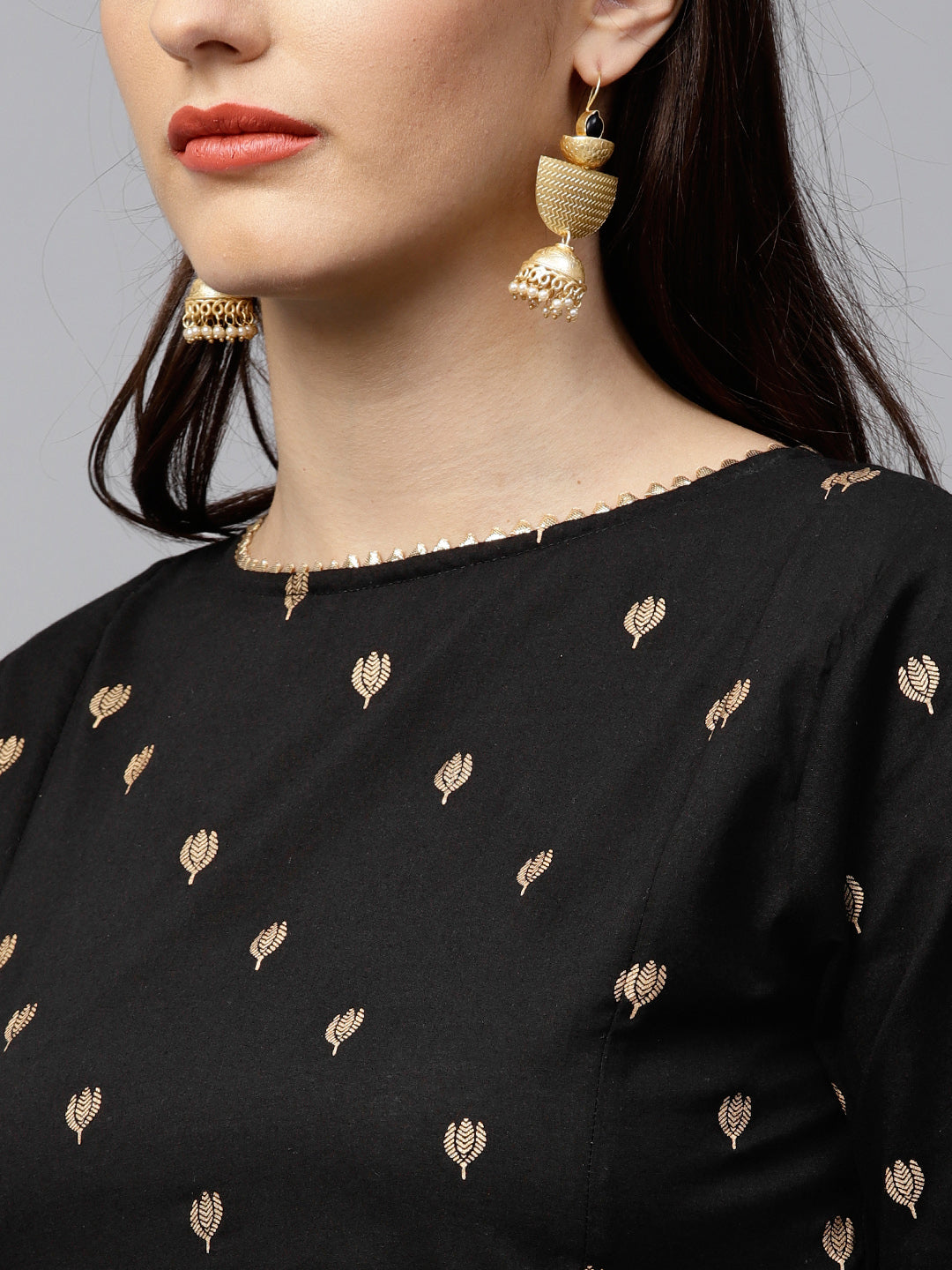 Black And Golden Printed Kurta With Palazzos.