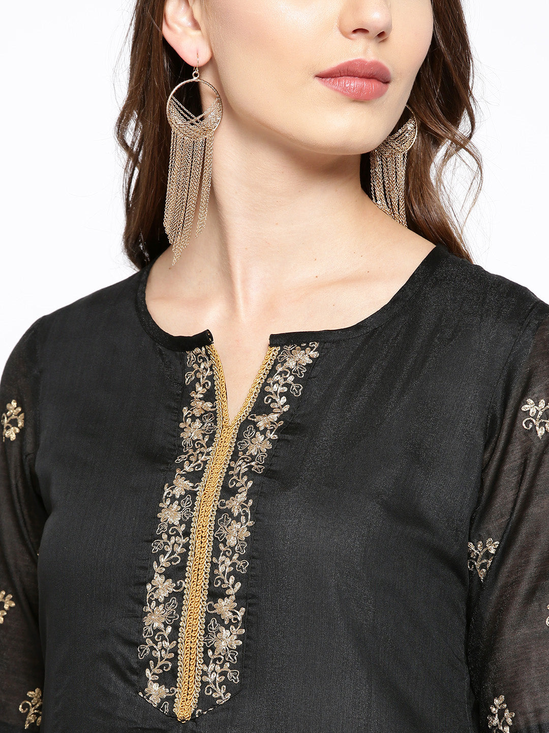 Black Solid Kurta With Palazzos.