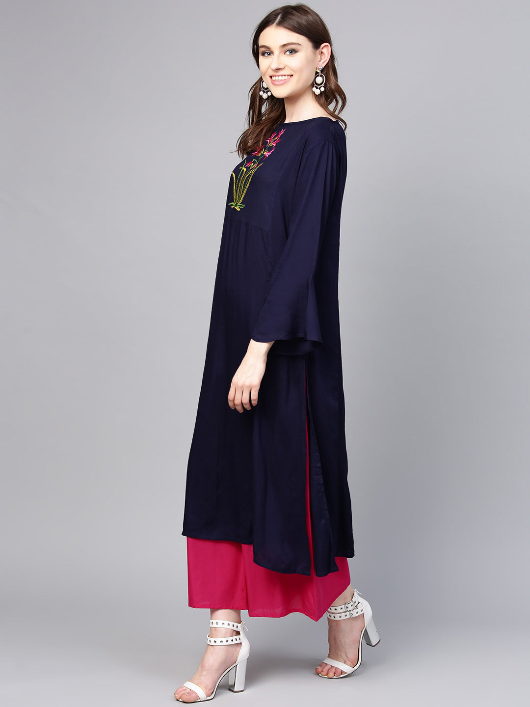 Blue Yoke Design Kurta With Pink Solid Palazzos