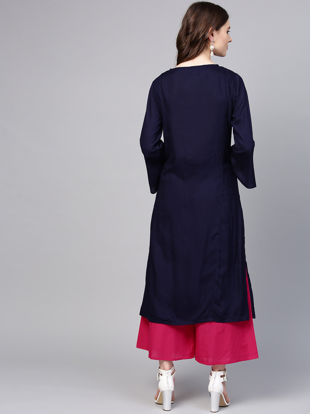 Blue Yoke Design Kurta With Pink Solid Palazzos