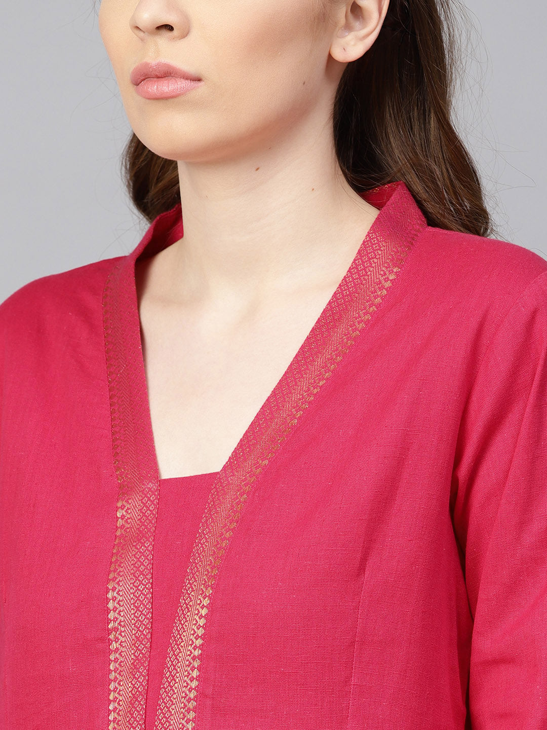 Pink Solid Kurta With Palazzos