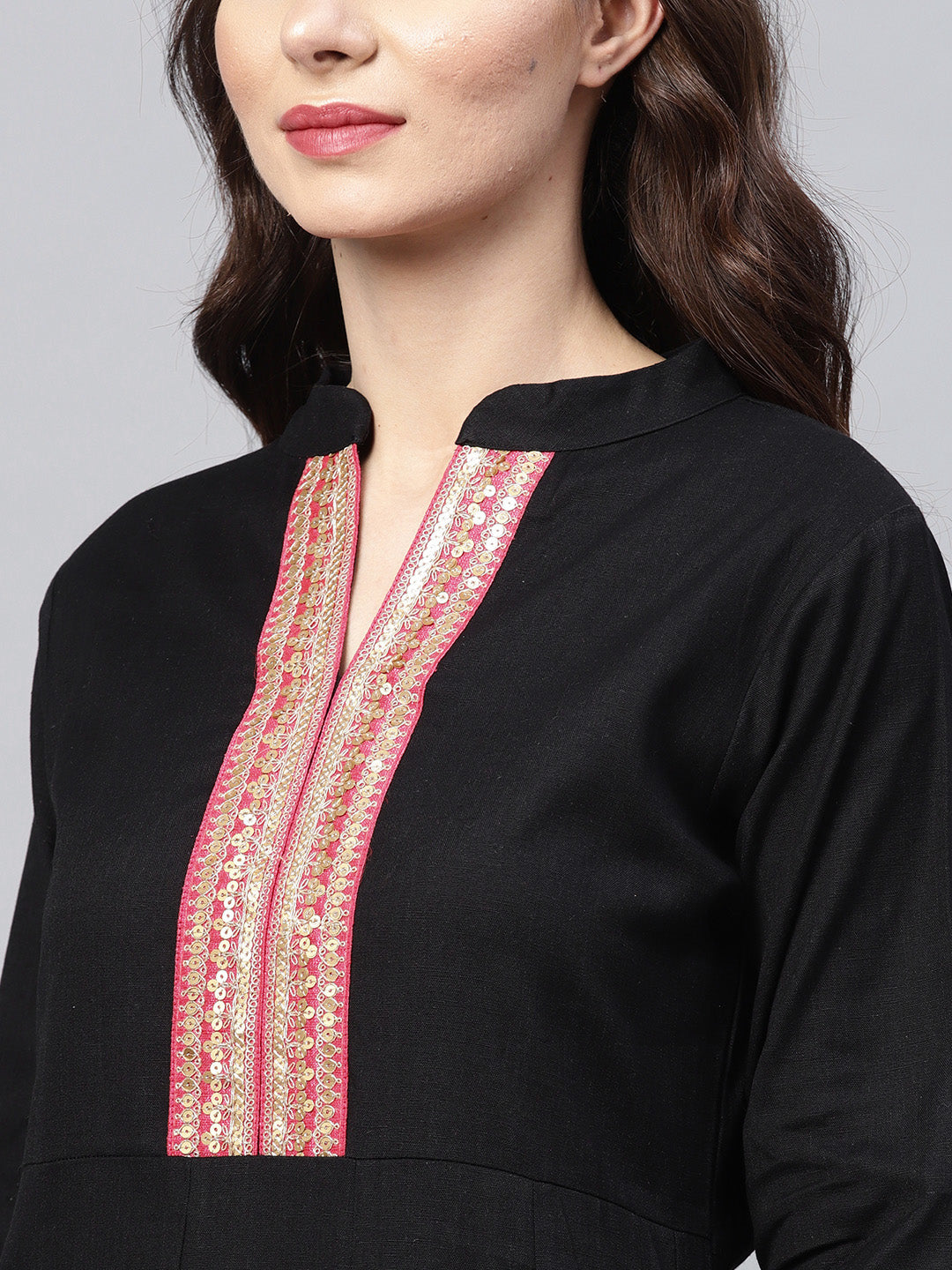 Black Self Design Kurta With Palazzos & Dupatta.