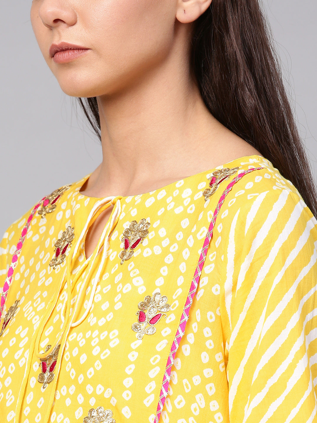 Yellow & White Bandhani Print Kurta With Palazzos