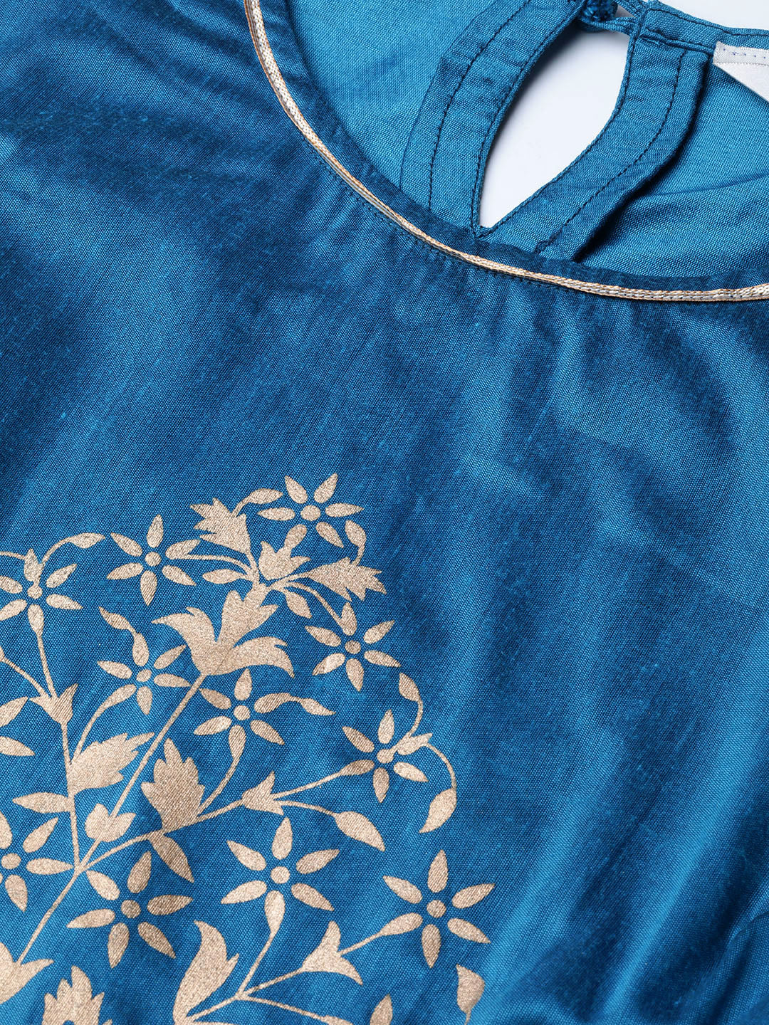 Bhama Couture Women Blue Yoke Design Silk Kurta with Palazzos