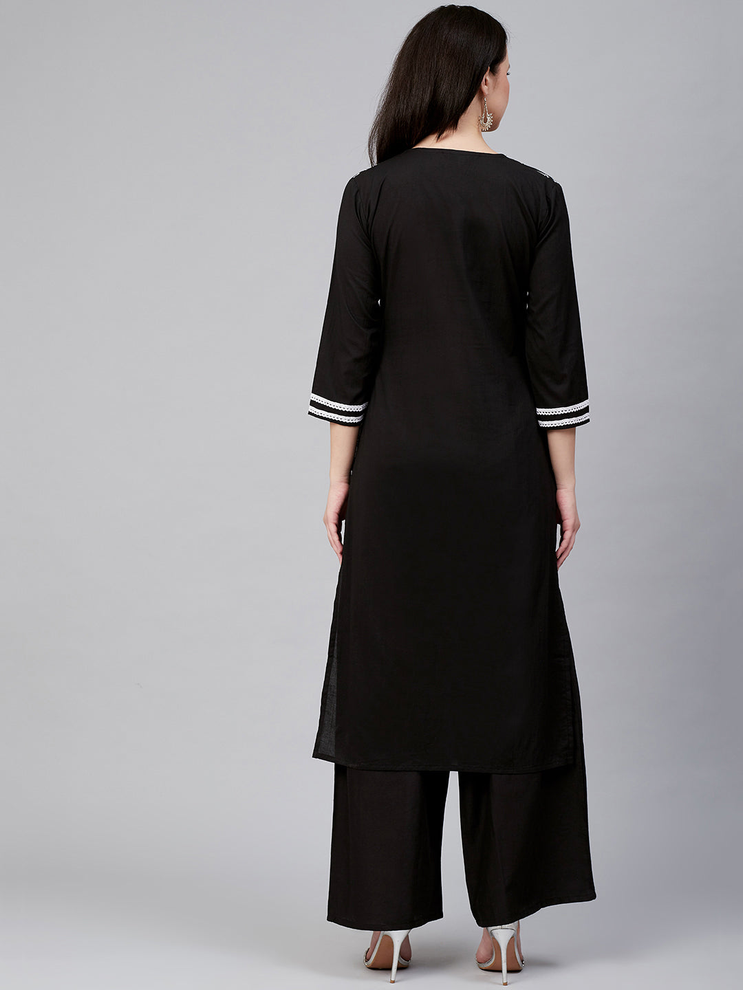 Bhama Couture Women Black & White Block Print Kurta with Palazzos