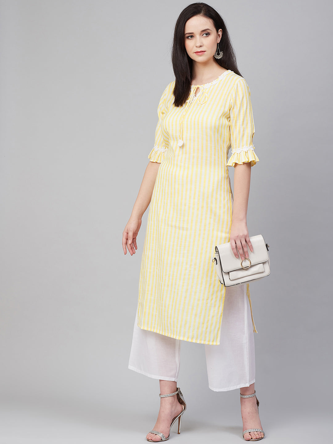 Yellow & White Striped Kurta with Palazzos