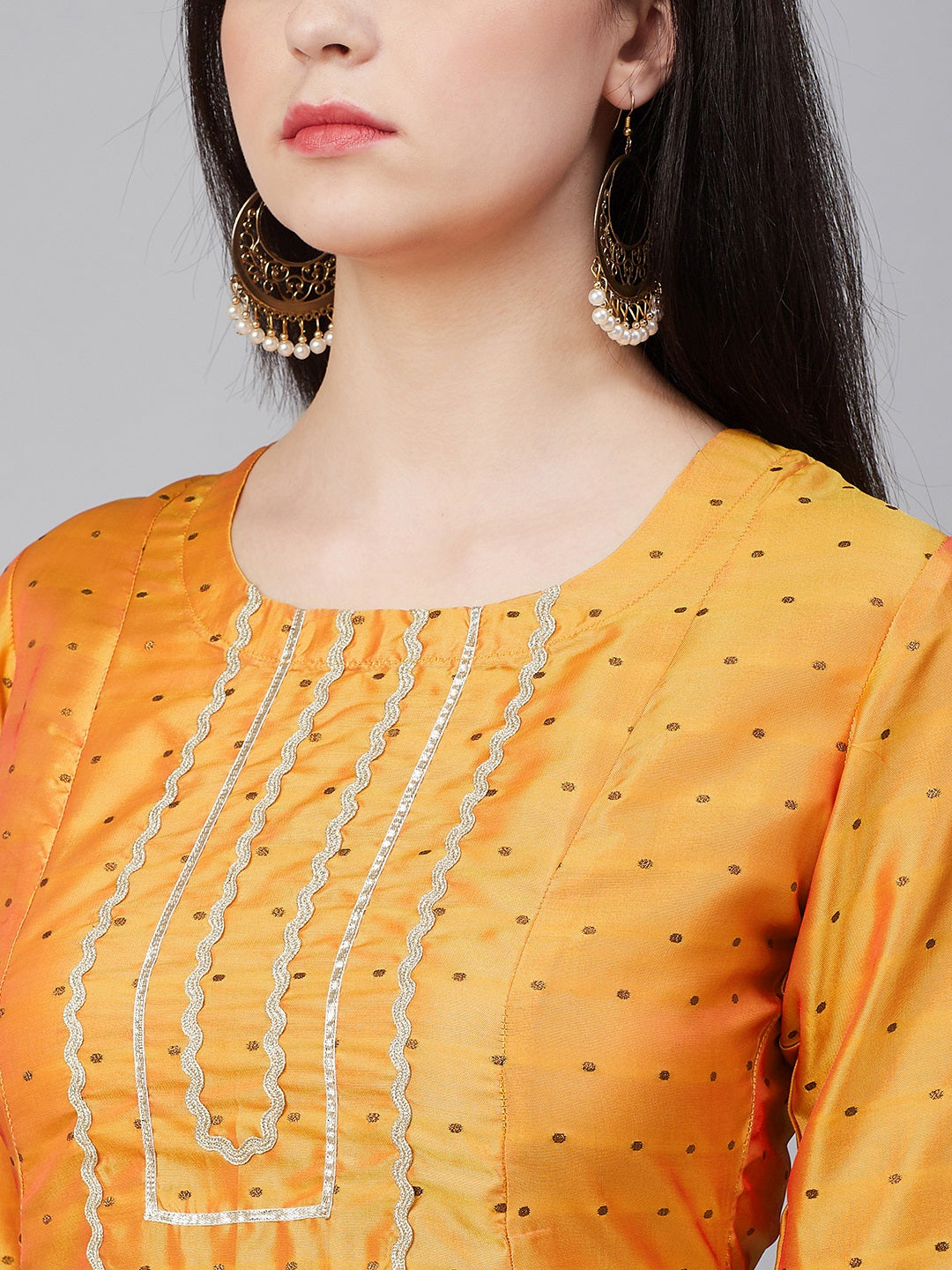 Mustard Yellow & Black Woven Design Kurta with Palazzos