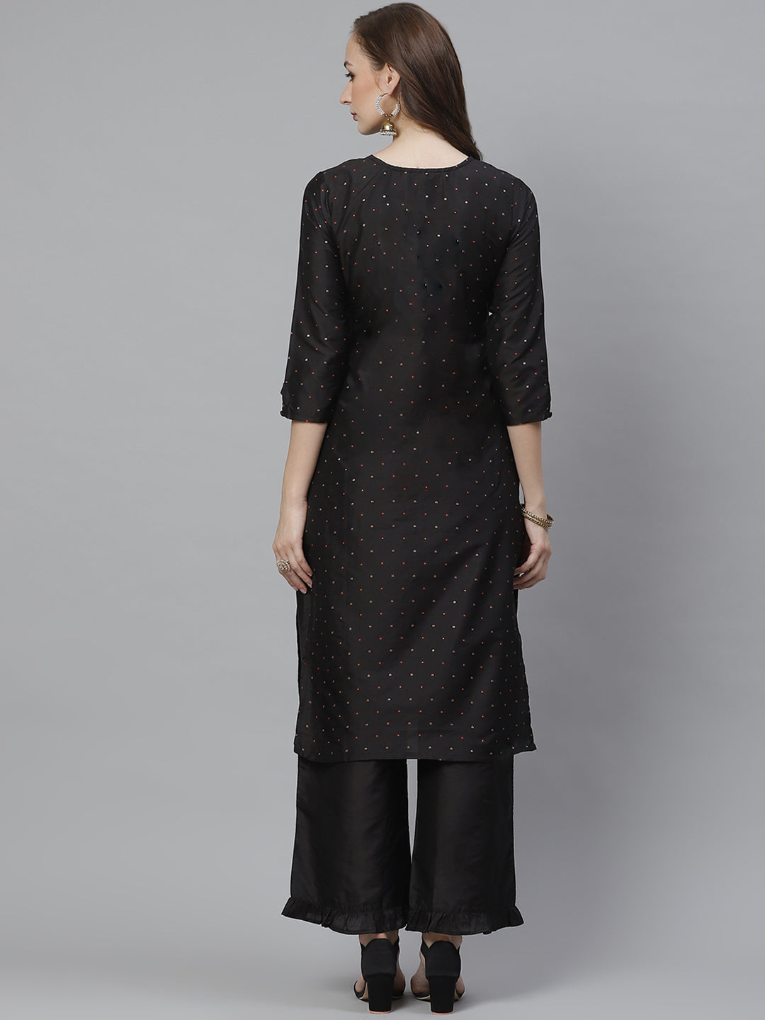 Black and golden woven design kurta with palazzos