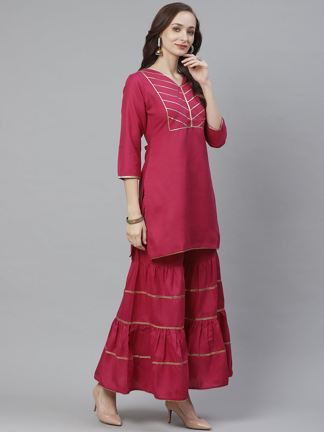 Burgundy Yoke Design Kurta with Sharara