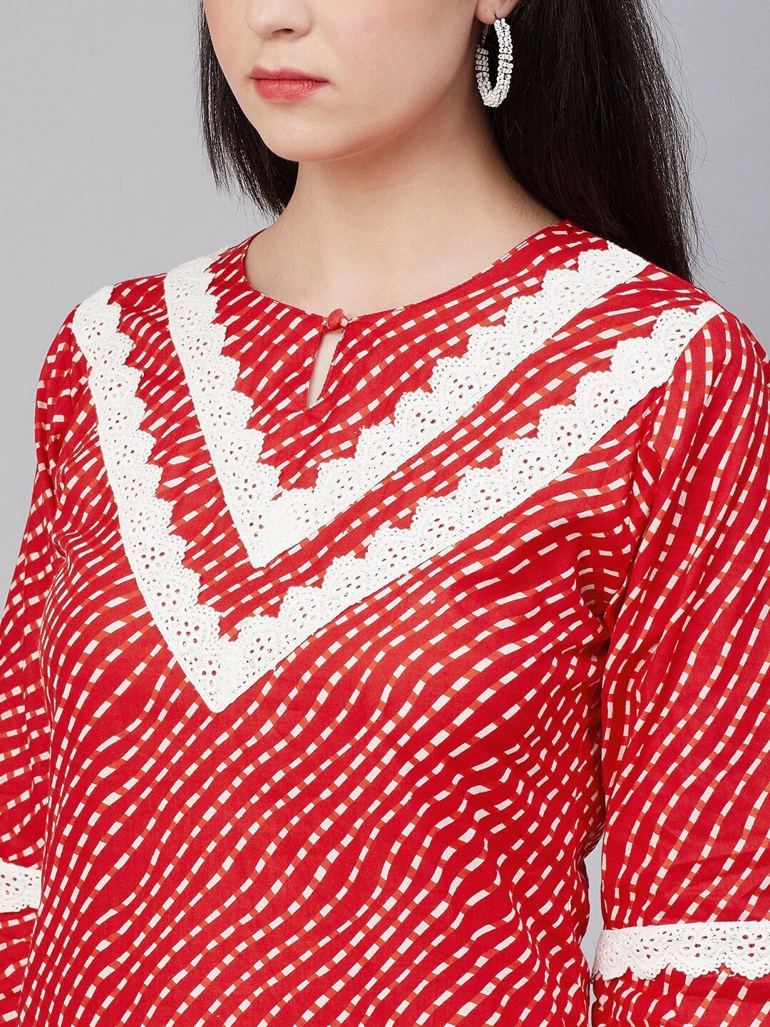 Red & White Printed Kurta with Palazzos