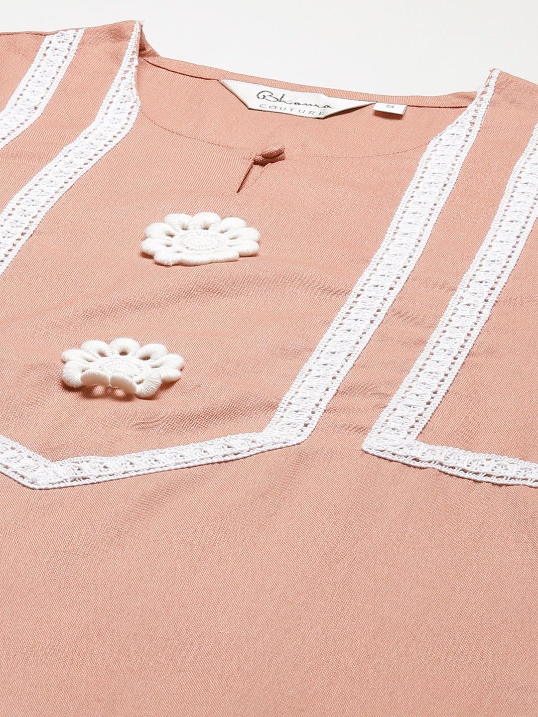 Peach solid Lace work Kurta with Palazzos