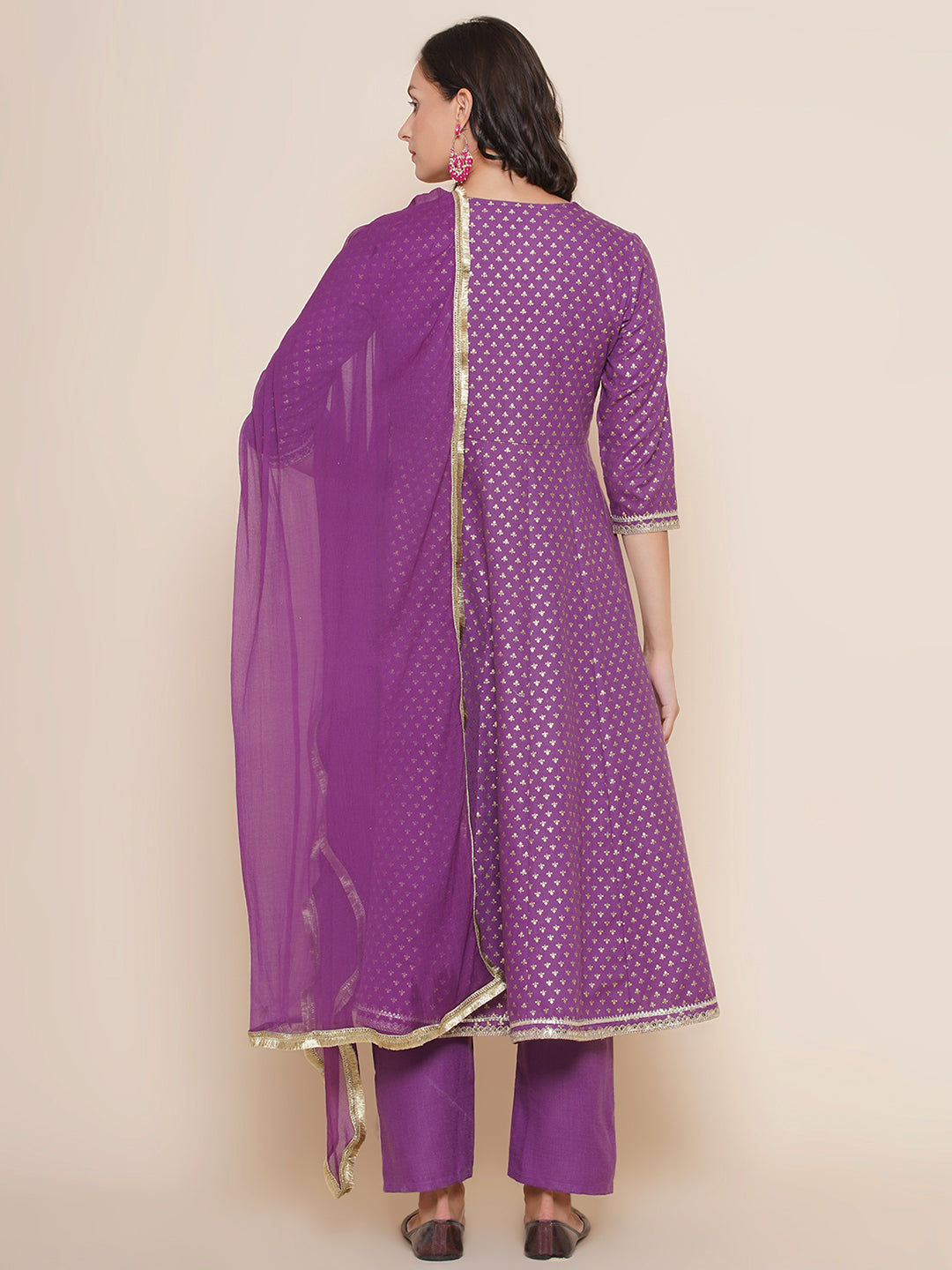Purple Angrakha Style Kurta With Purple Solid Palazzo & Dupatta.