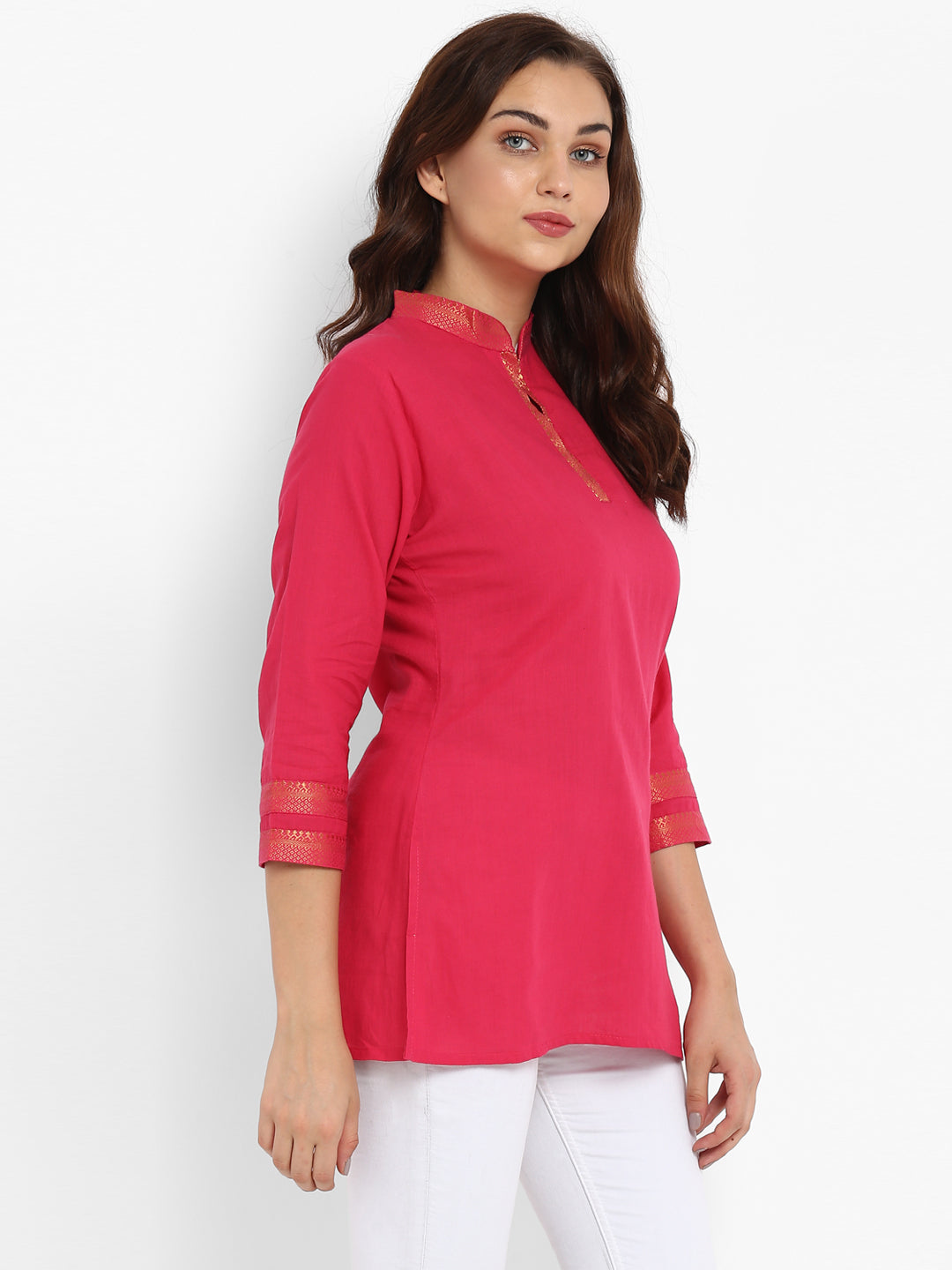 Bhama Couture Pink Solid Mangalgiri A-Line Top