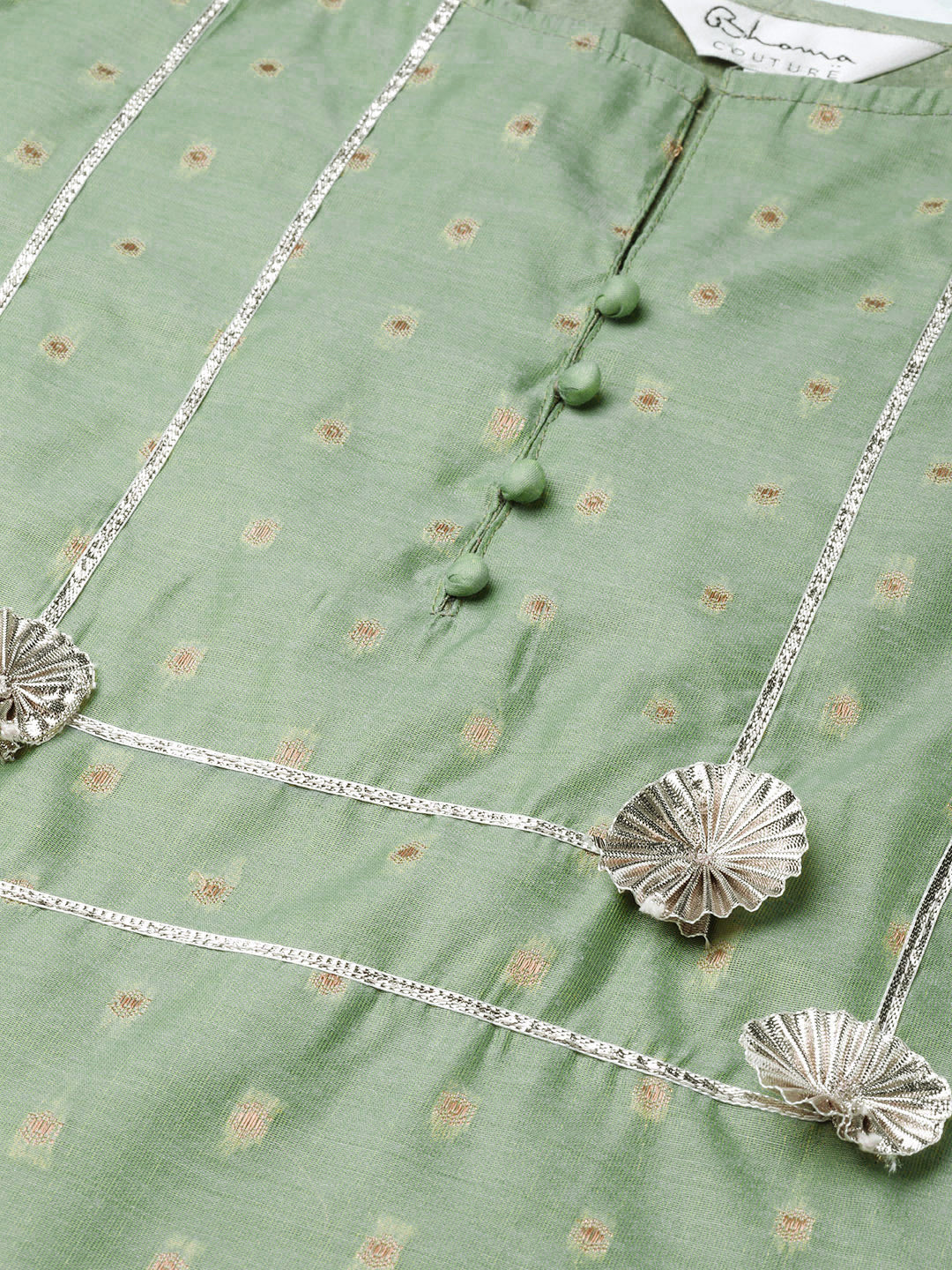 Green And Golden Woven Design Kurta With Sharara