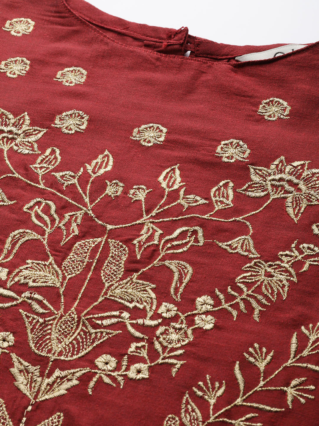 Maroon And Golden Yoke Design Kurta With Trousers