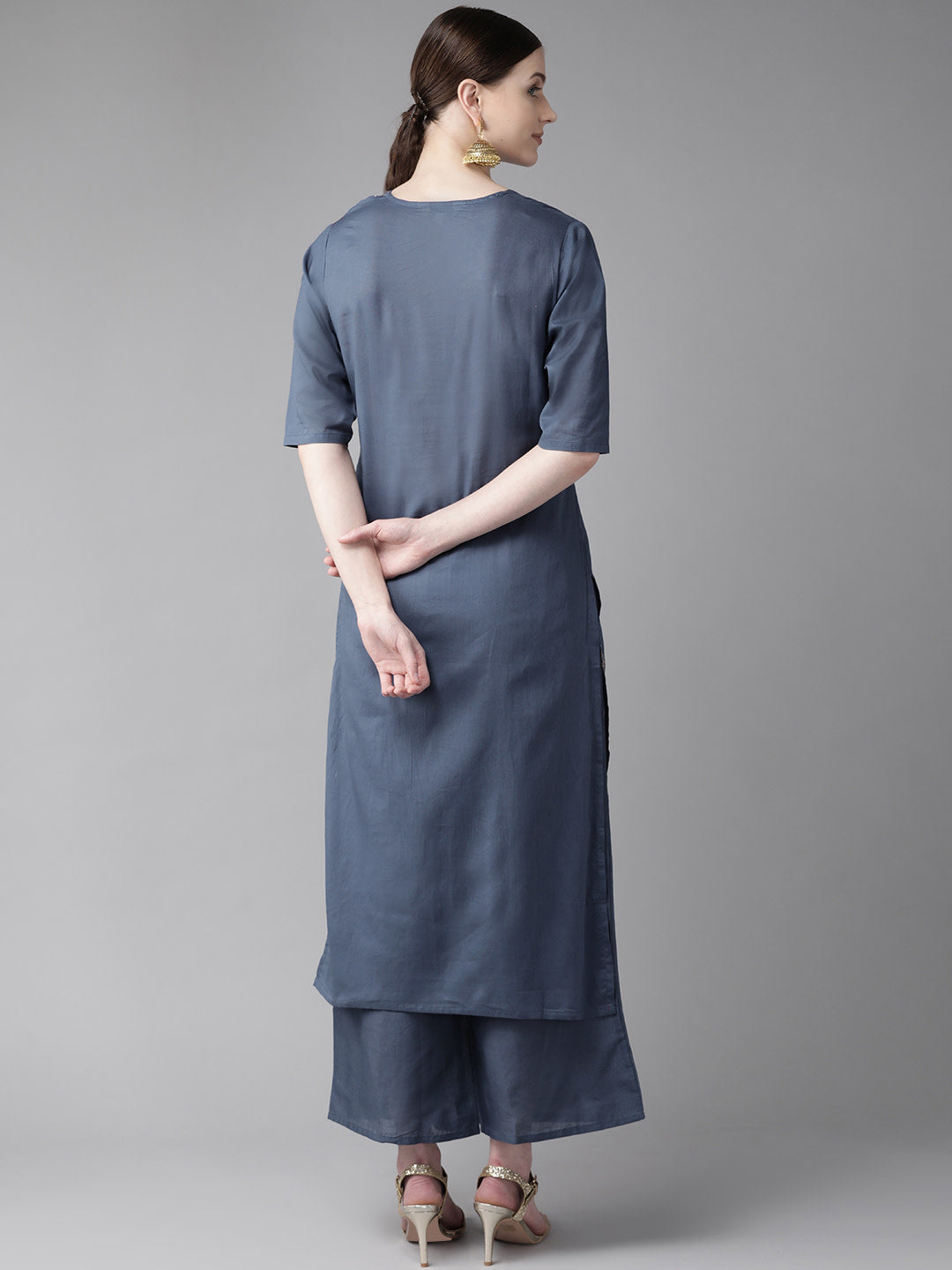 Blue and golden block print kurta with palazzos