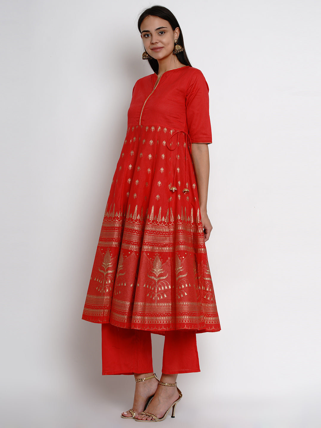 Bhama Couture Women Orange & Gold-Coloured Printed Kurta with Palazzos