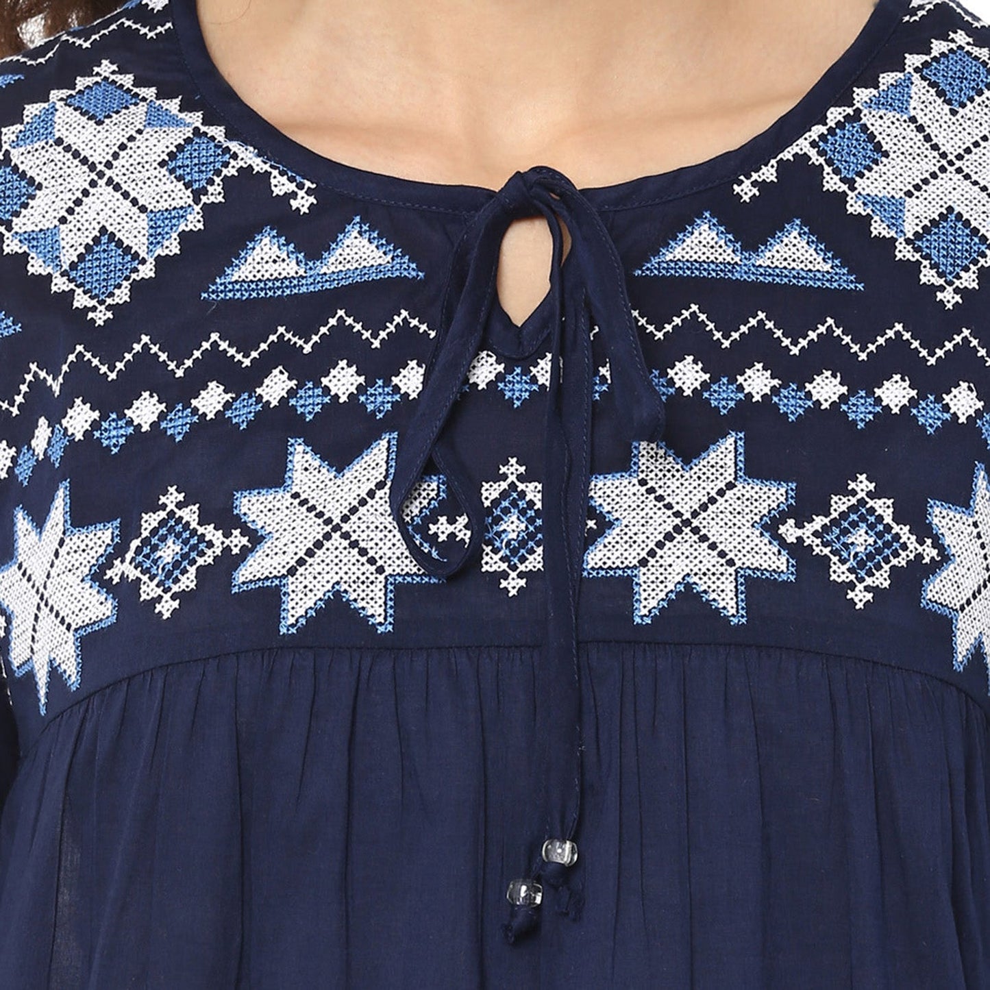 Bhama Couture Navy Blue Embroidered Top