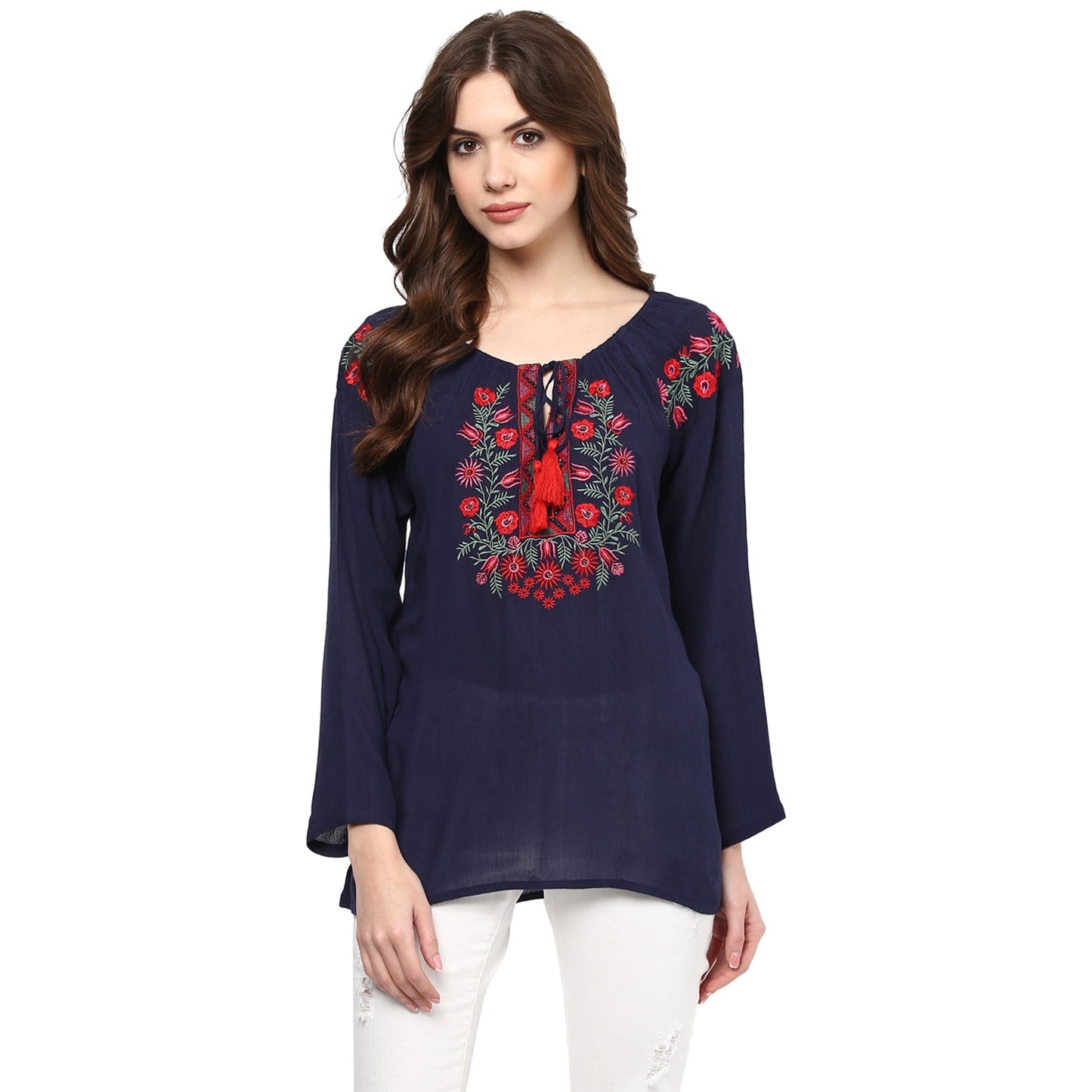 Bhama Couture Navy Blue Embroidered Top