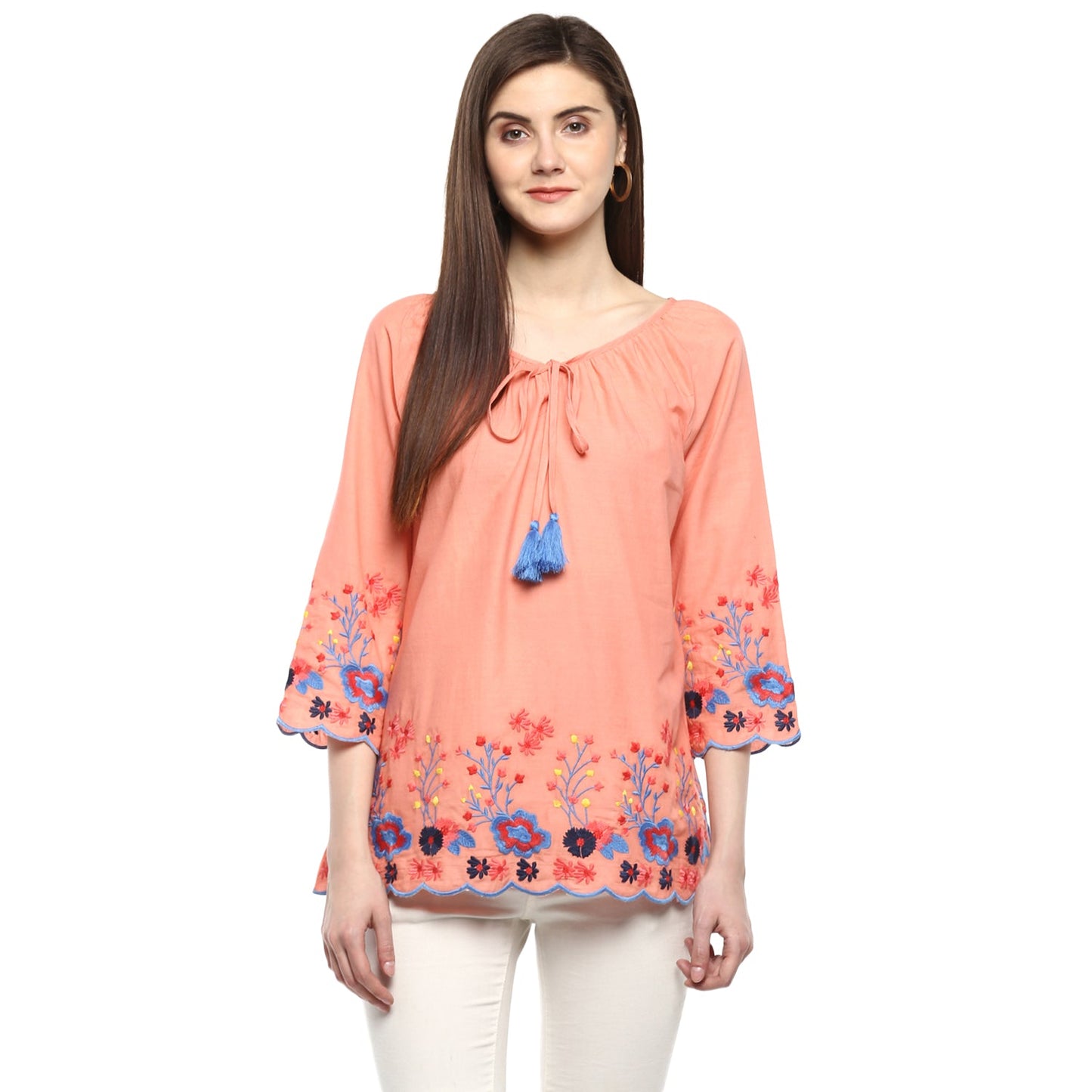 Bhama Couture Peach Embroidered Top