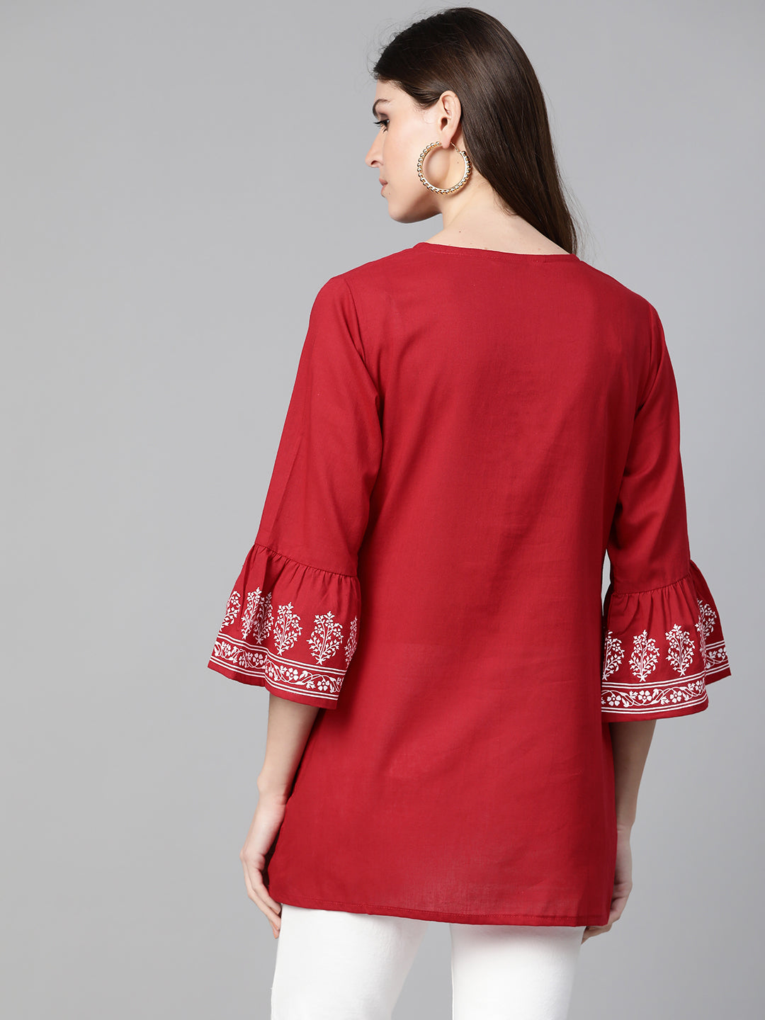 Bhama Couture Straight Maroon Bell Sleeved Tunic
