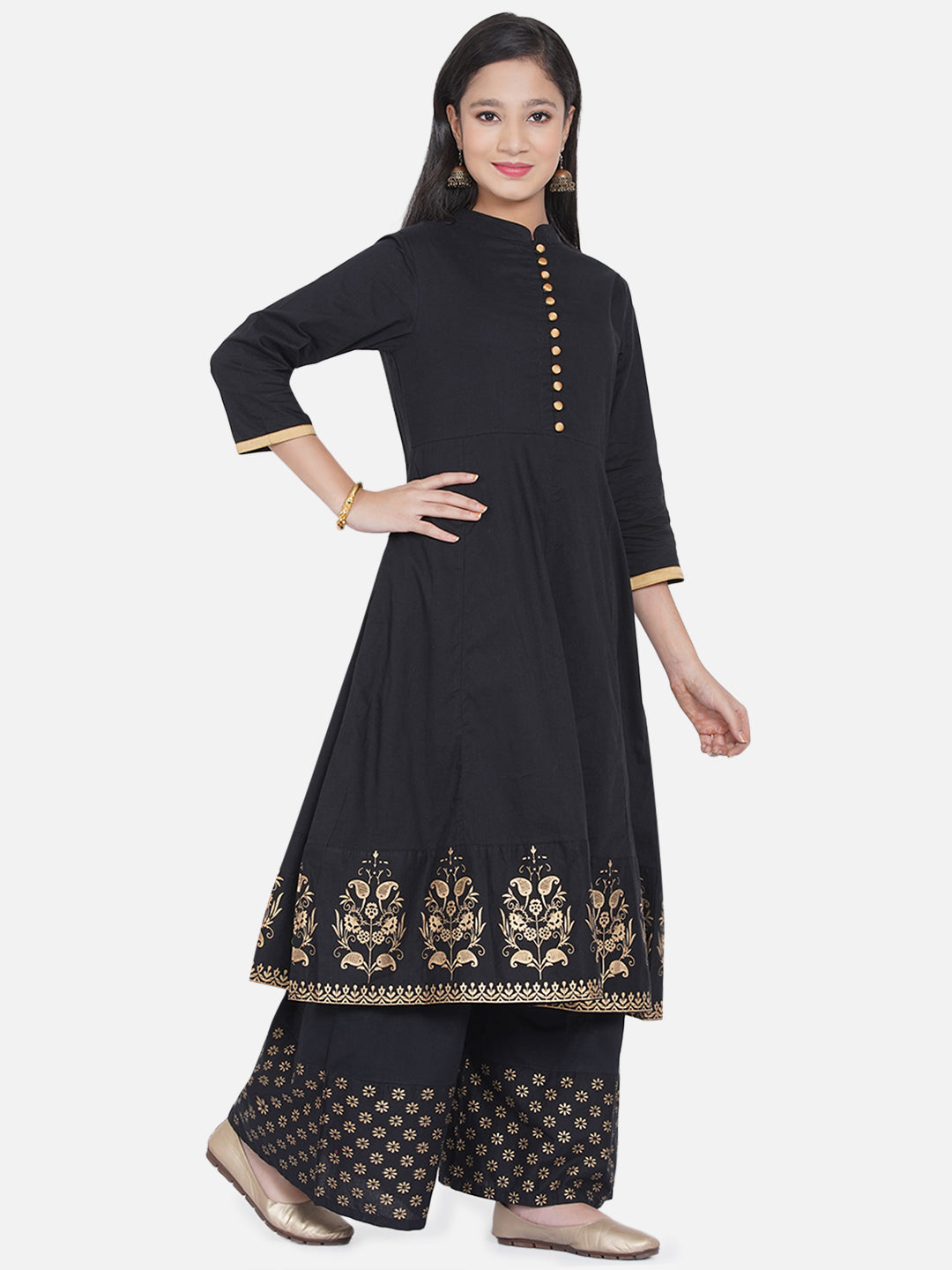 Bitiya By Bhama Foil Print Black Kurta With Palaazo