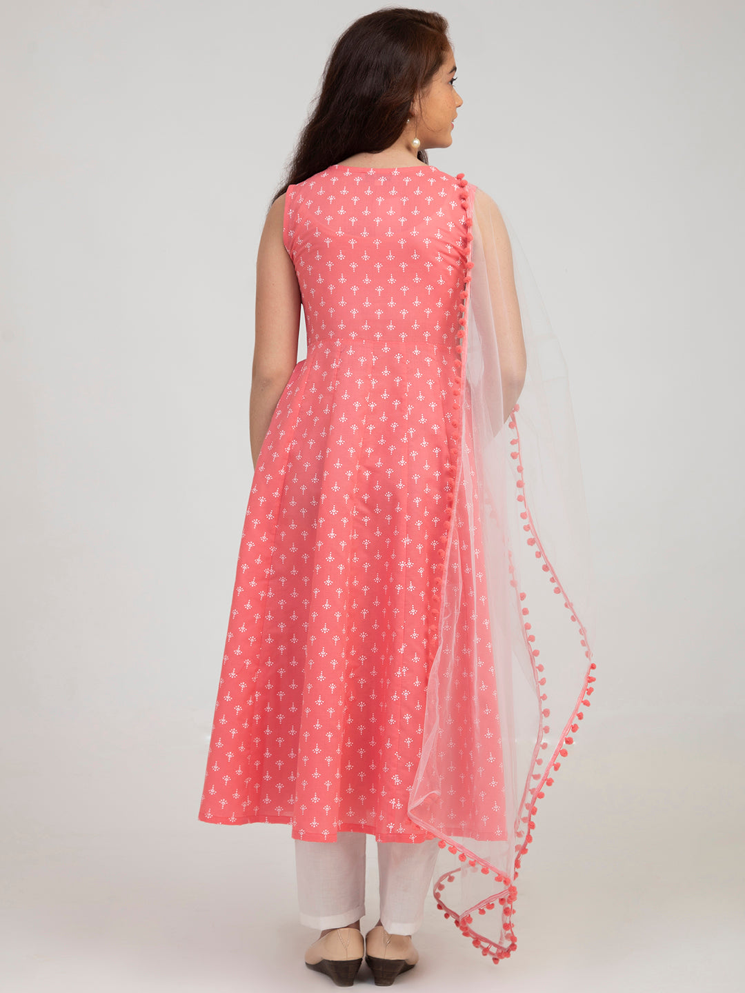 Bitiya By Bhama Girls Pink And White Kurta And Trouser With Dupatta
