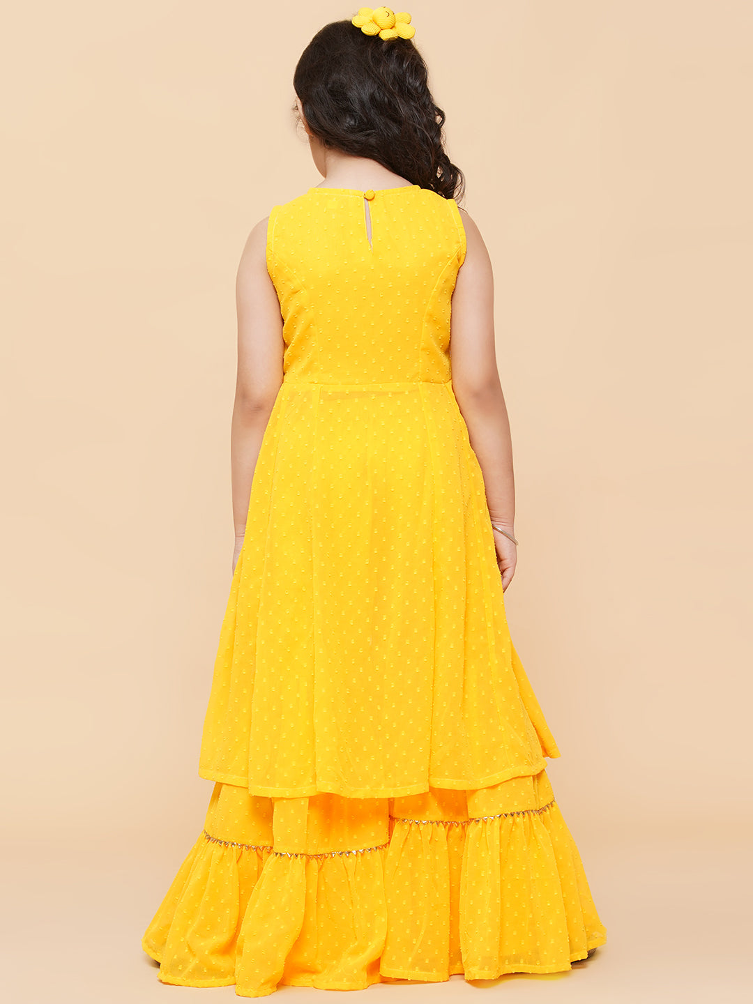 Bitiya By Bhama Yellow Swiss Dot Kurta With Sharara