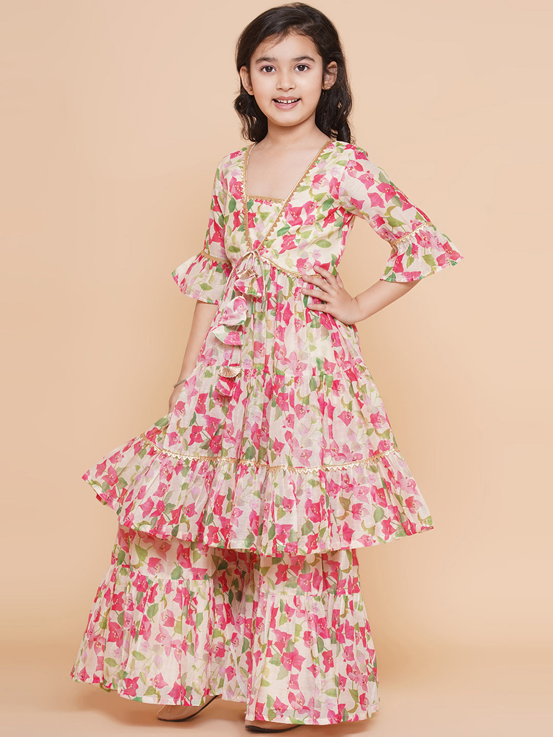 Bitiya By Bhama Cream Multi Printed Kurta With Sharara