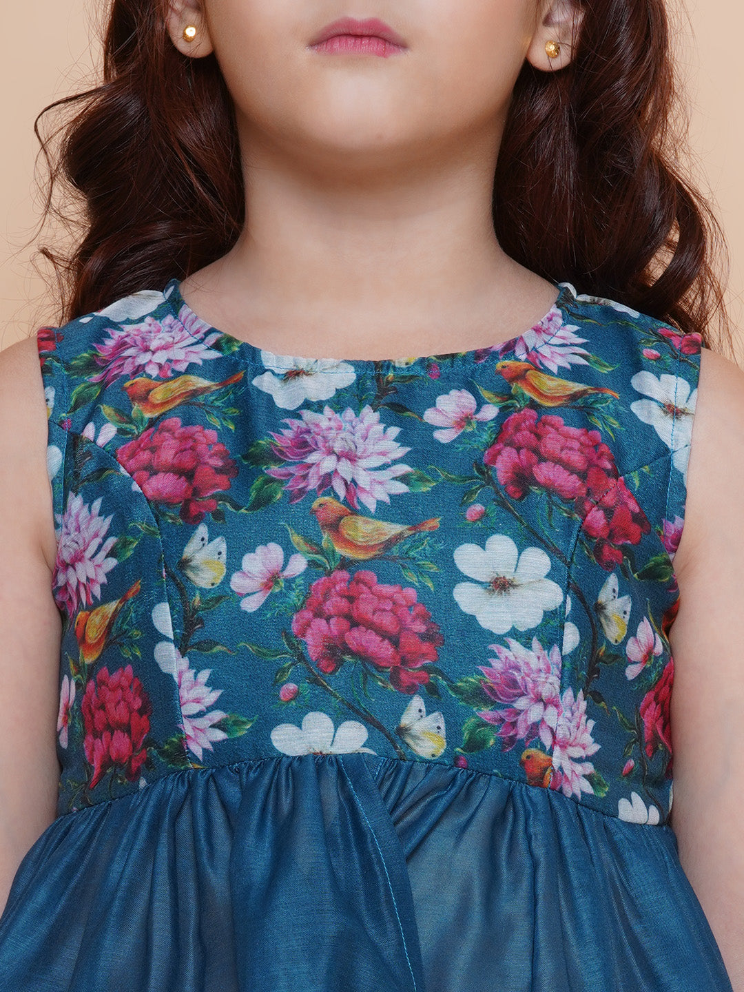 Bitiya by Bhama Girls Blue Floral Printed Kurta With Sharara