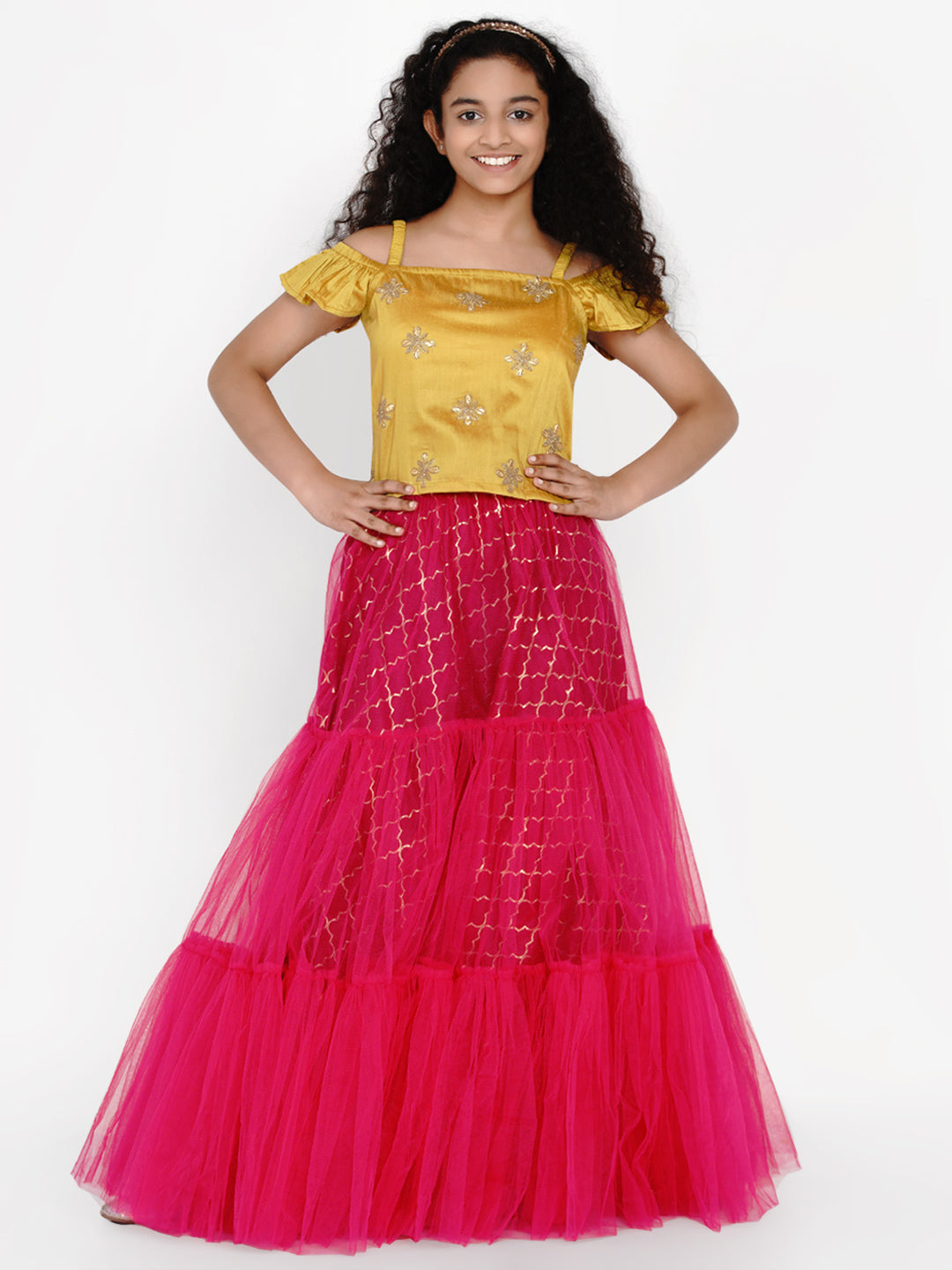 Bitiya by Bhama
Girls Purple & Pink Block Print Ready to Wear Lehenga Choli