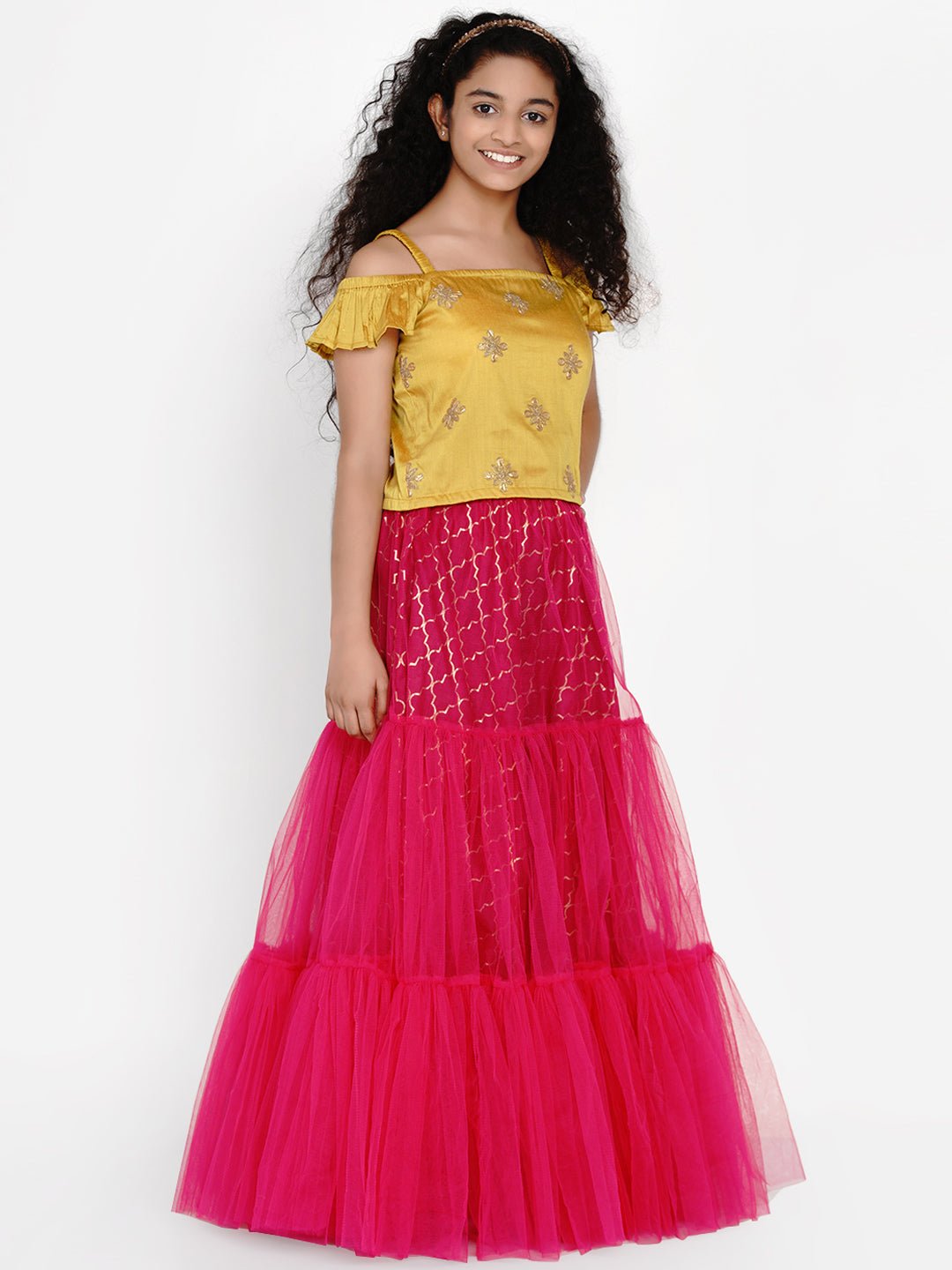 Bitiya by Bhama
Girls Purple & Pink Block Print Ready to Wear Lehenga Choli