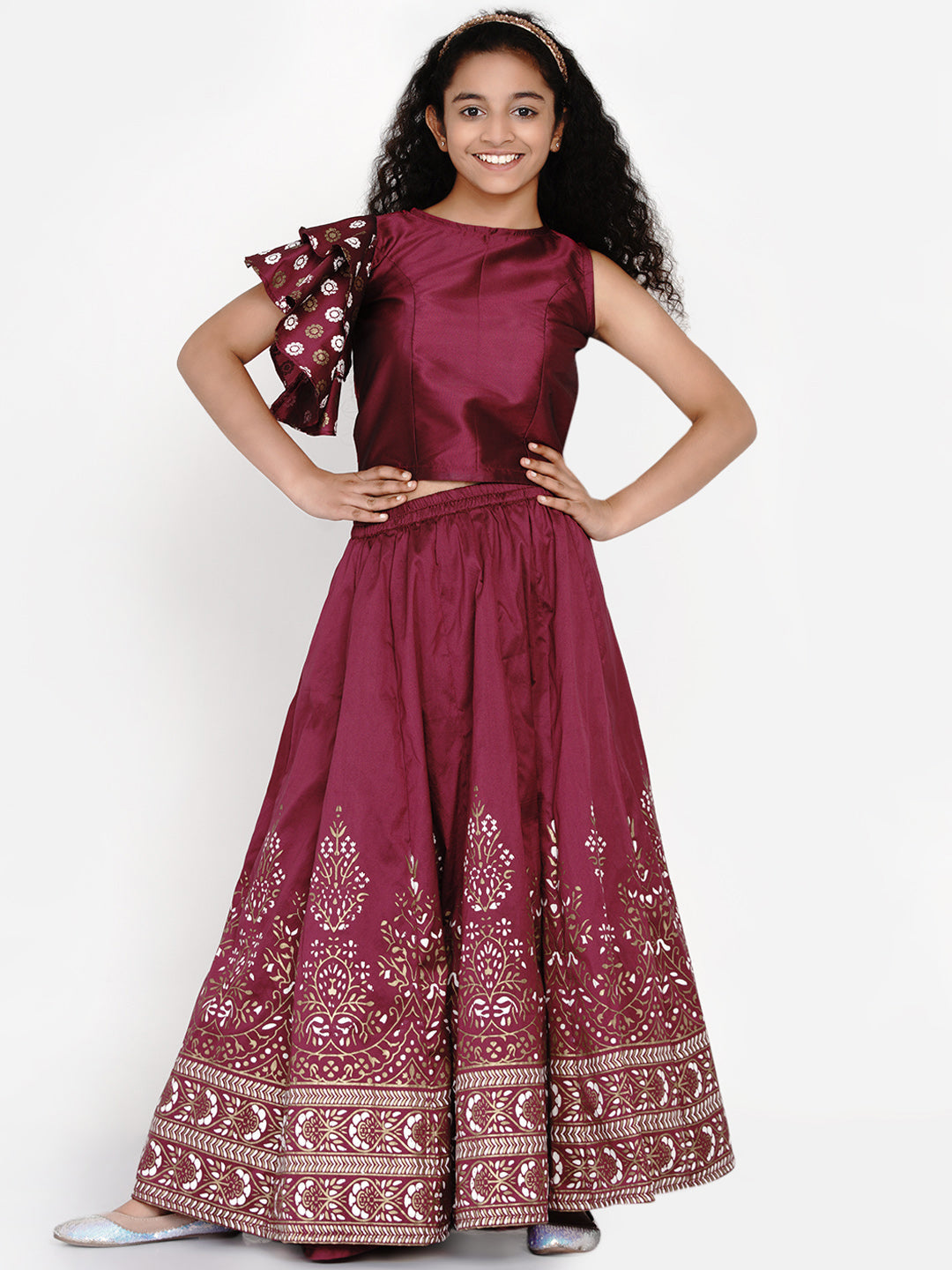 Bitiya by Bhama
Girls Burgundy & White Ready to Wear Lehenga & Choli