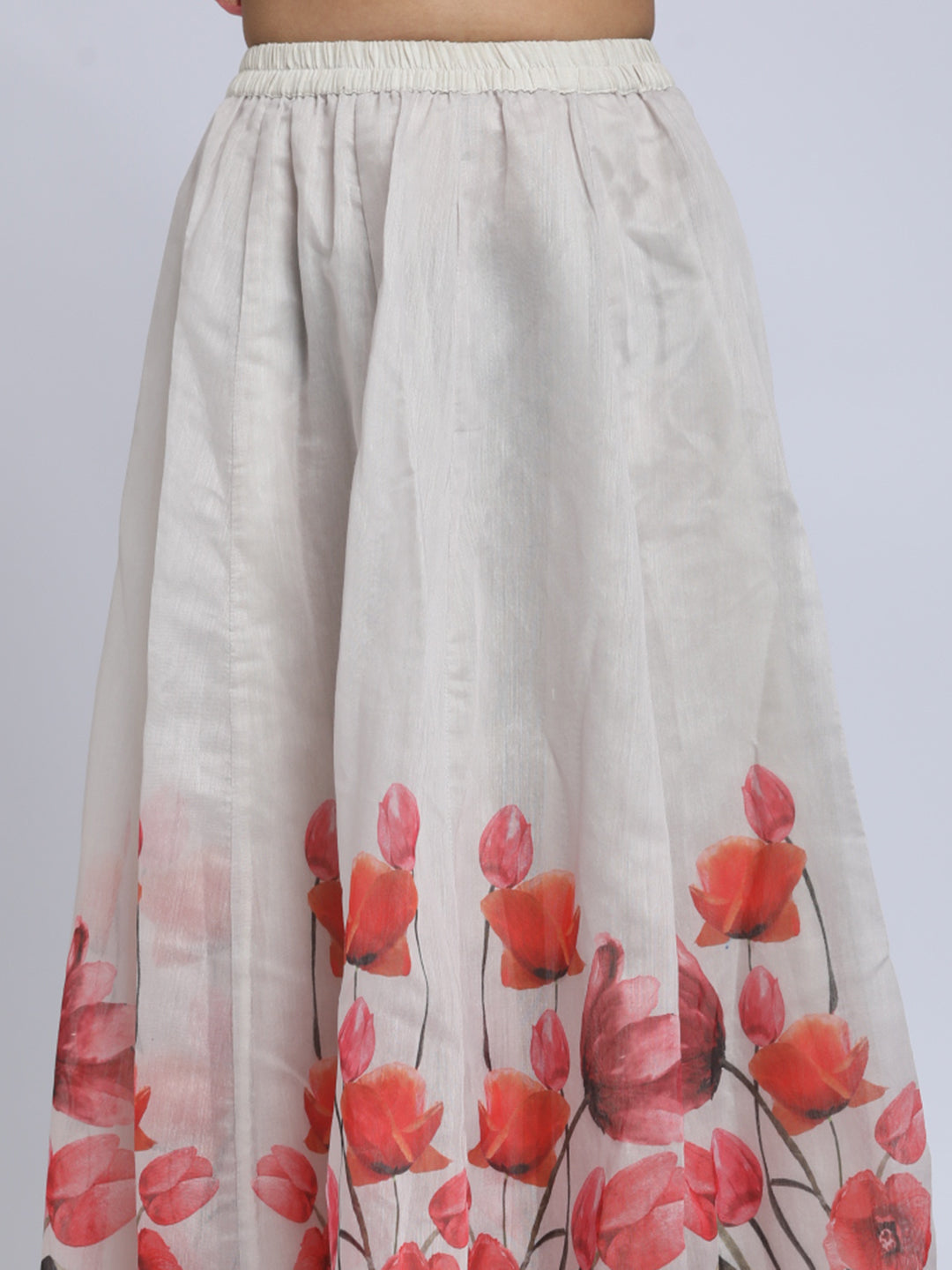 Bitiya By Bhama Girls Pink & Off White Printed Ready To Wear Lehenga Choli
