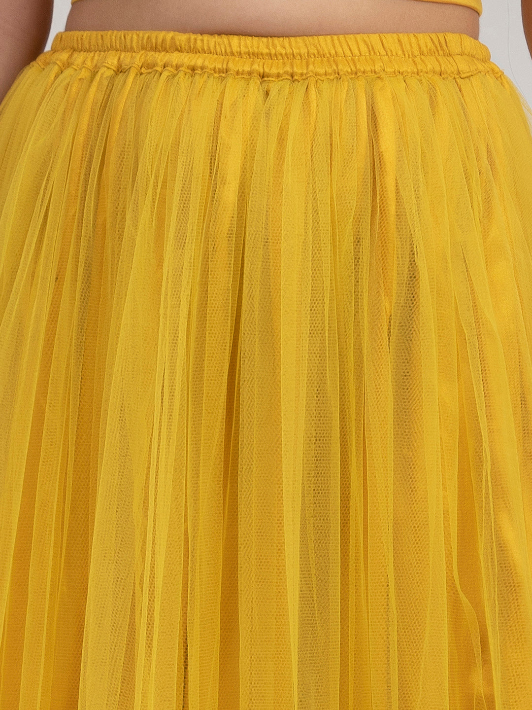 Bitiya By Bhama Girls Yellow & White Embroidered Ready To Wear Lehenga Choli