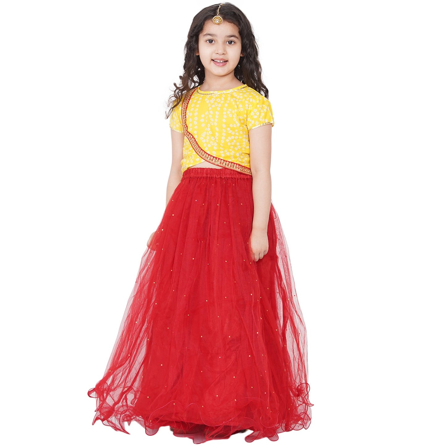 Bitiya by Bhama
Girls Yellow & Red Printed Ready to Wear Lehenga Choli