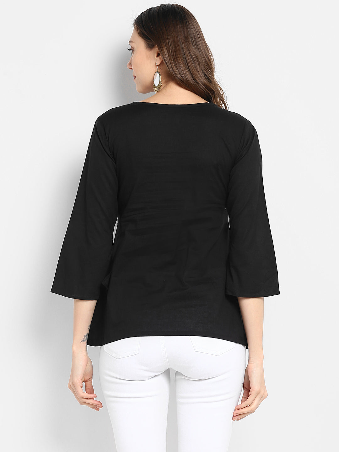 Bhama Couture Women Black Embellished A-Line Pure Cotton Top