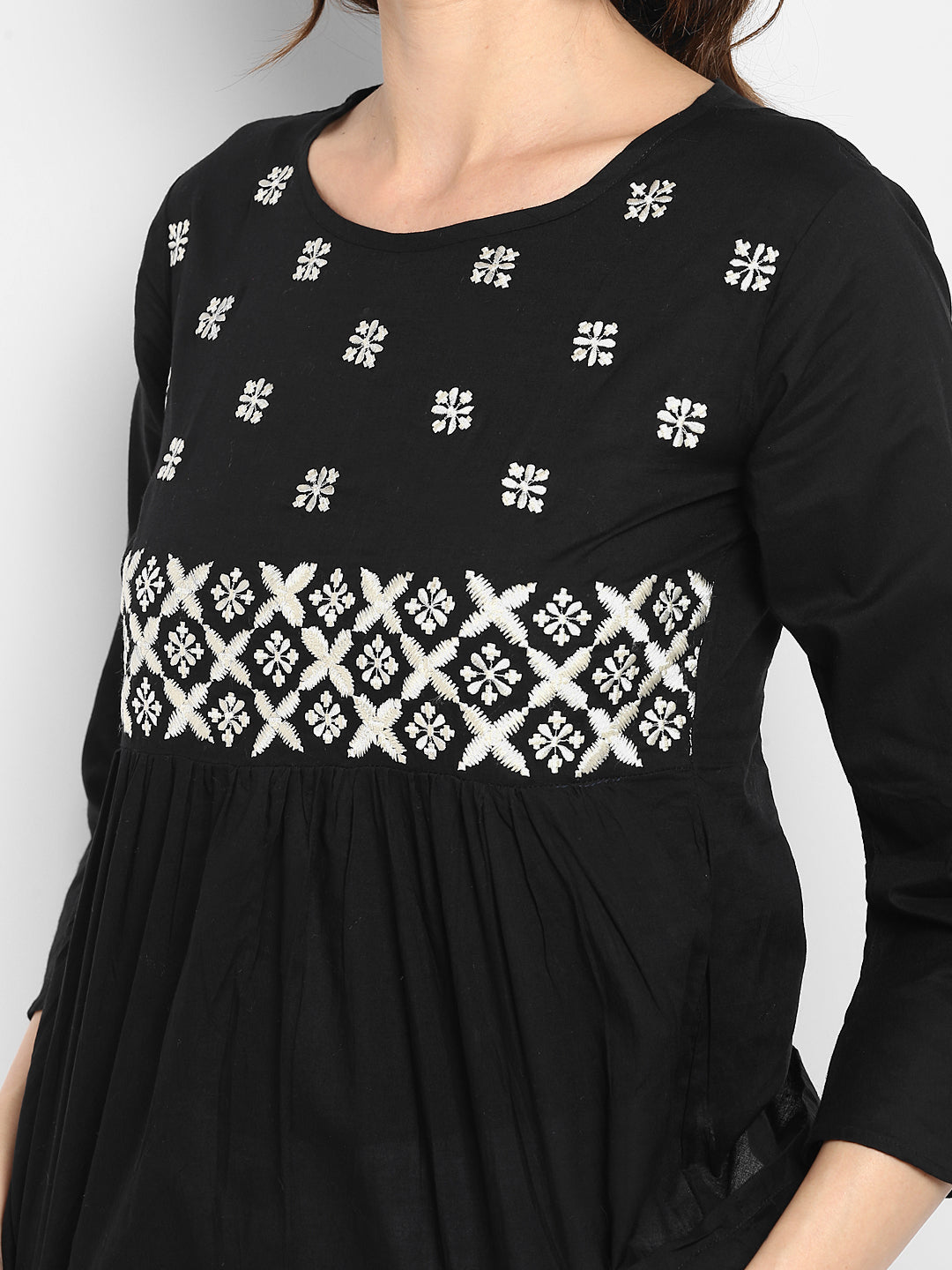 Bhama Couture Women Black Embellished A-Line Pure Cotton Top
