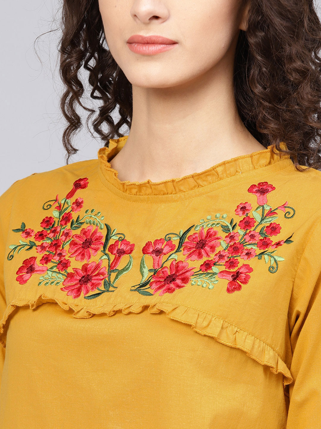 Bhama Couture Mustard Yellow A-Line Pure Cotton Top